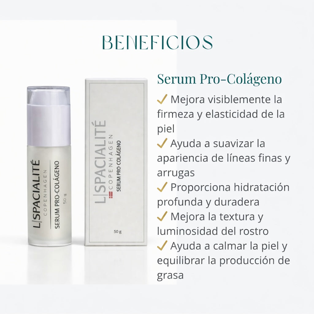 Serum Pro-Colágeno. 50g. Firmeza, hidratación profunda y luminosidad visible. Con colágeno vegano, péptidos y extractos botánicos, mejora elasticidad, suaviza líneas y textura. Fórmula ligera de rápida absorción para una piel más saludable.