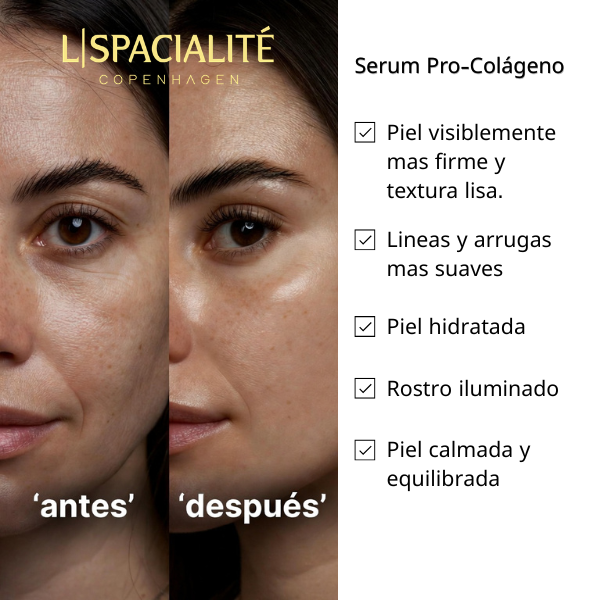 Serum Pro-Colágeno. 50g. Firmeza, hidratación profunda y luminosidad visible. Con colágeno vegano, péptidos y extractos botánicos, mejora elasticidad, suaviza líneas y textura. Fórmula ligera de rápida absorción para una piel más saludable.